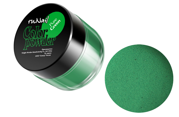 Цветная акриловая пудра Runail (зеленая, Pure Green), 7,5 г
