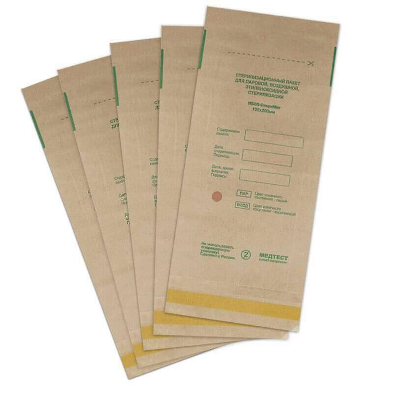 Крафт-пакеты для стерилизации коричневые (100х200 мм), 100шт.